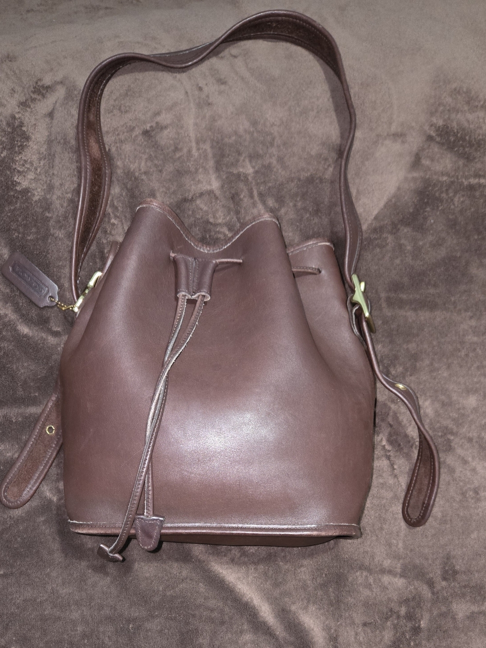 Vintage Coach 9952 MEDIUM Lula Chocolate Brown Leather Drawstring
